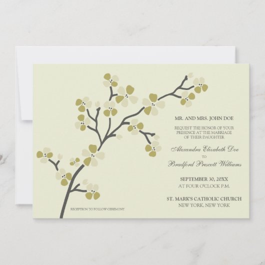 Cherry Blossom Modern Wedding Invitation : olijf Kaart (Voorkant)
