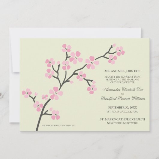 Cherry Blossom Modern Wedding Invitation : roze Kaart (Voorkant)