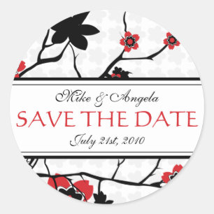 Cherry Blossom Modern Wedding Save the Date Ronde Sticker