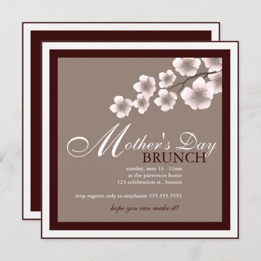 Cherry Blossom Moederdag Brunch Invitation Kaart (Voorkant / Achterkant)