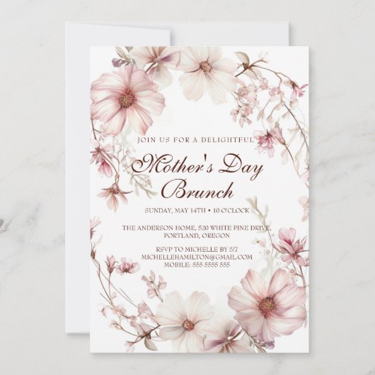 Cherry Blossom Moederdag Brunch Uitnodiging (Voorkant)