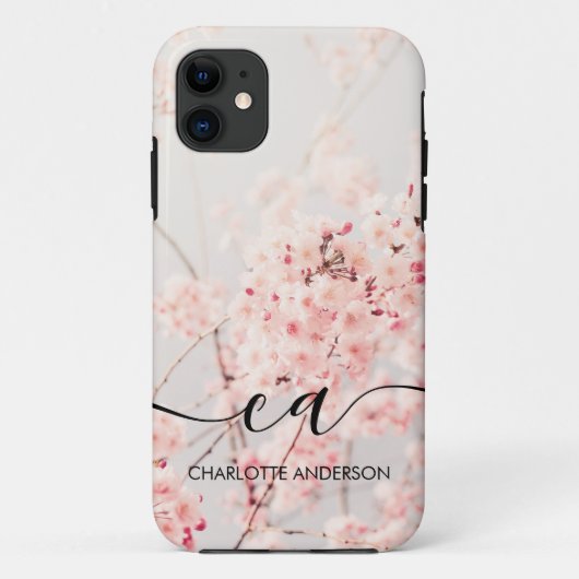 Cherry Blossom Monogram Elegant Custom Case-Mate iPhone Case (Achterkant)