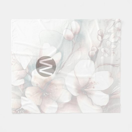 Cherry Blossom Monogram Fleece Deken (Voorkant (Horizontaal))