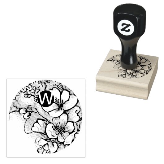 Cherry Blossom Monogram Hout Art Stamp Rubberstempel (Gestempeld)