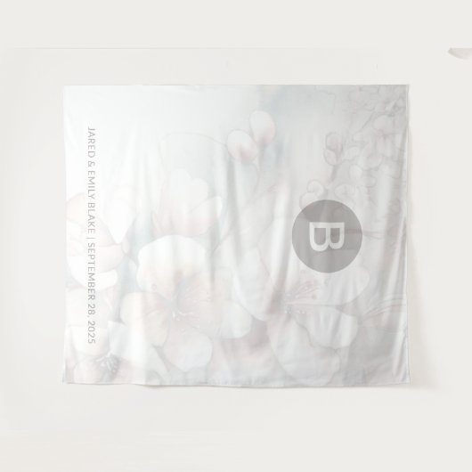 Cherry Blossom Monogram Huwelijk Achtergrond Wandkleed (Voorkant (horizontaal))