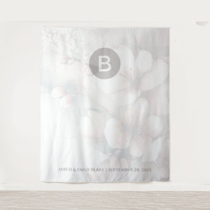 Cherry Blossom Monogram Huwelijk Achtergrond Wandkleed