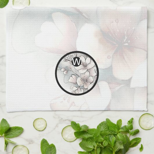 Cherry Blossom Monogram Keukenhanddoeken (Gevouwen)