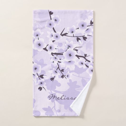 Cherry Blossom Monogram Paarse Floral Bad Handdoek (Handdoek)