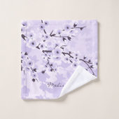 Cherry Blossom Monogram Paarse Floral Bad Handdoek (Wasdoekje)