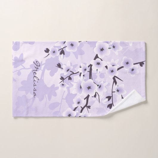 Cherry Blossom Monogram Paarse Floral Bad Handdoek (Handdoek)
