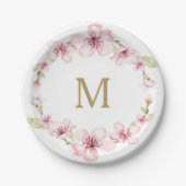 Cherry Blossom Monogram Papier Borden Papieren Bordje (Voorkant)