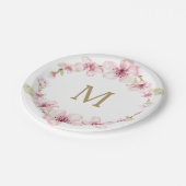 Cherry Blossom Monogram Papier Borden Papieren Bordje (Gekanteld)