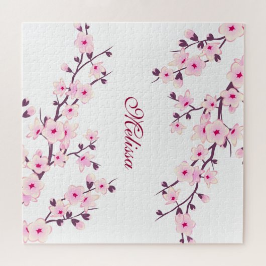 Cherry Blossom Monogram Pink White Legpuzzel (Horizontaal)