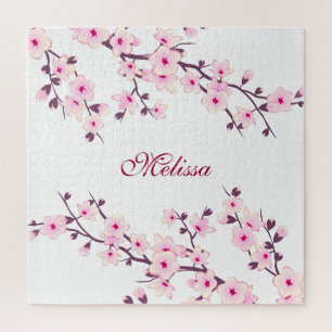 Cherry Blossom Monogram Pink White Legpuzzel
