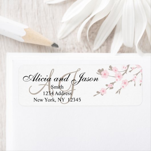 Cherry Blossom Monogram Retouradres Labels (Insitu)