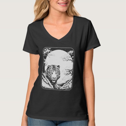 Cherry Blossom Moon Big Cat - Wildlife Animal Tige T-shirt (Voorkant)