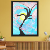 Cherry Blossom Moon Hand Painted Acrylic Canvas Ar (Insitu (Woonkamer))