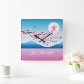 Cherry Blossom Moon Japans Sakura Monogram Vierkante Klok (Huis)
