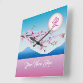 Cherry Blossom Moon Japans Sakura Monogram Vierkante Klok (Hoek)