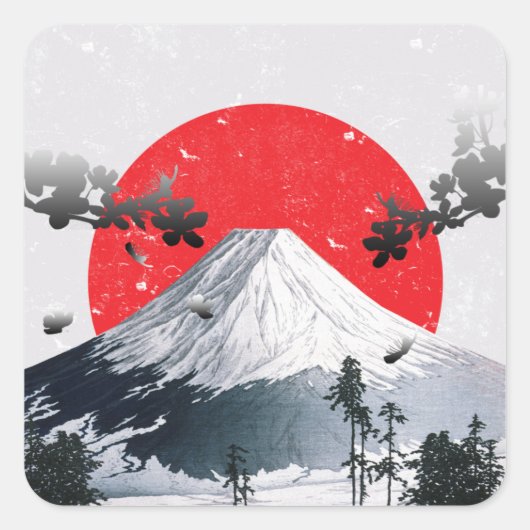 Cherry Blossom Mount Fuji Japan Vierkante Sticker (Voorkant)