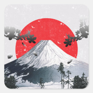 Cherry Blossom Mount Fuji Japan Vierkante Sticker