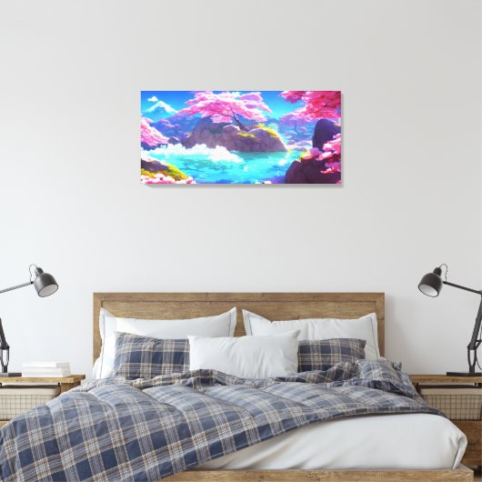 Cherry Blossom Mountain Canvas Afdruk (Insitu (Slaapkamer))