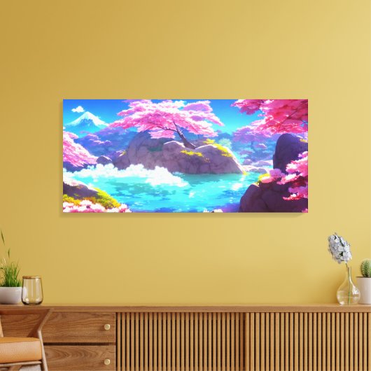 Cherry Blossom Mountain Canvas Afdruk (Insitu (Woonkamer))