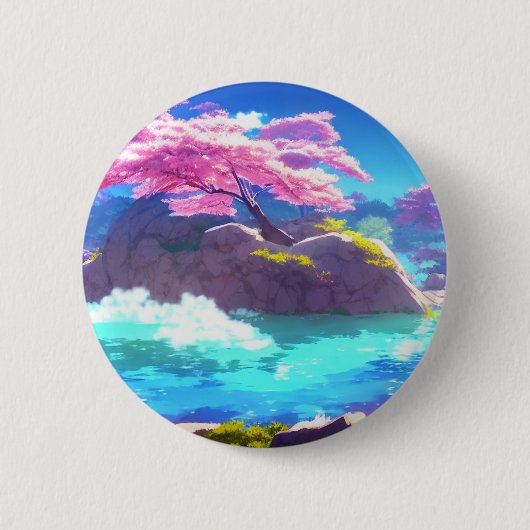 Cherry Blossom Mountain Ronde Button 5,7 Cm (Voorkant)