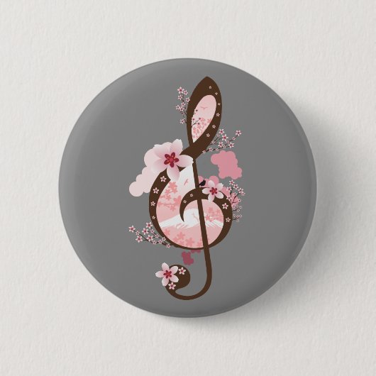 Cherry Blossom Music Ronde Button 5,7 Cm (Voorkant)