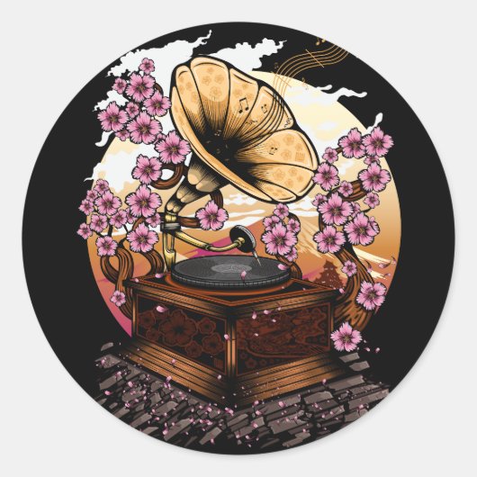 Cherry Blossom Musical Ronde Sticker (Voorkant)