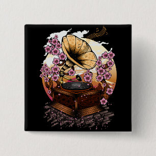 Cherry Blossom Musical Vierkante Button 5,1 Cm