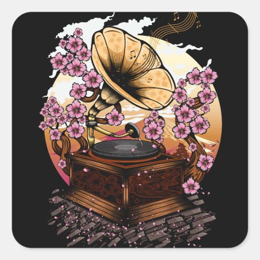 Cherry Blossom Musical Vierkante Sticker (Voorkant)