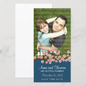 Cherry Blossom (Navy) Bewaar de datumfoto Save The Date (Voorkant / Achterkant)