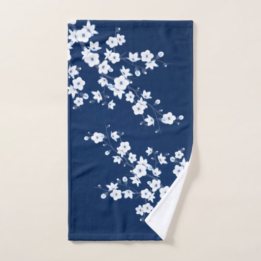 Cherry Blossom Navy Blue Bad Handdoek (Handdoek)