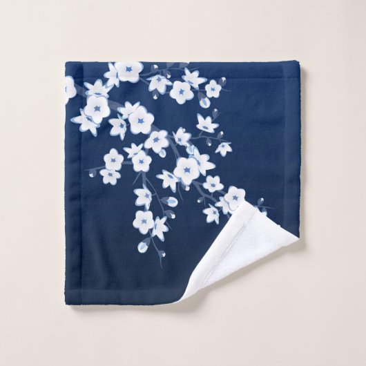 Cherry Blossom Navy Blue Bad Handdoek (Wasdoekje)