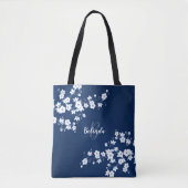 Cherry Blossom Navy Blue White Monogram Canvas tas (Voorkant)