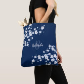 Cherry Blossom Navy Blue White Monogram Canvas tas (Dichtbij)