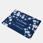Cherry Blossom Navy Blue White Welkom Deurmat (Schuin)