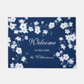 Cherry Blossom Navy Blue White Welkom Deurmat (Voorkant)