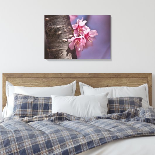 Cherry Blossom Nestled Against Branch Poster Canvas Afdruk (Insitu (Slaapkamer))