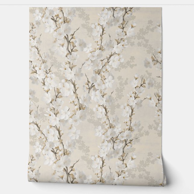 Cherry blossom neutral - beige behang (Afrollen)