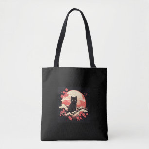 Cherry Blossom Night: Zwarte kat en volle maan Tote Bag