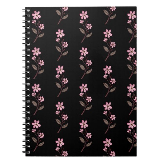 Cherry Blossom Notitieboek - Zwart Patroon (Voorkant)