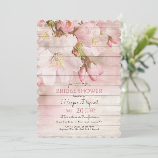 Cherry Blossom on Wood Invitation Kaart (Staand voorkant)