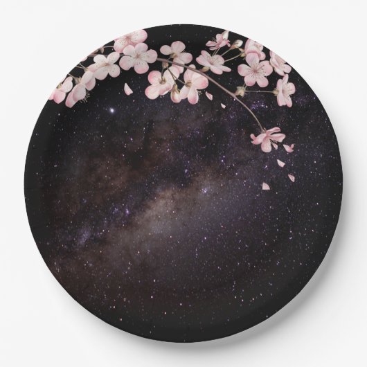 Cherry Blossom onder het Verloving Starry Nightsky Papieren Bordje (Voorkant)