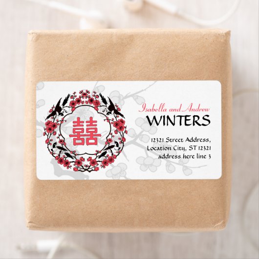 Cherry Blossom Oosterse adreslabel Etiket (Insitu)