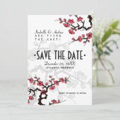 Cherry Blossom Oosterse bruiloft Save the Date (Staand voorkant)