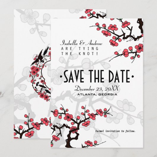 Cherry Blossom Oosterse bruiloft Save the Date (Voorkant / Achterkant)