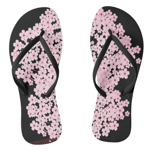 Cherry Blossom op Black Teenslippers (Voetbed)