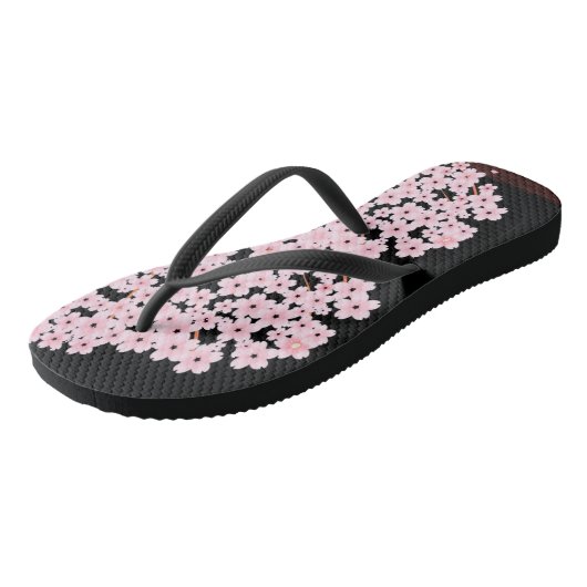 Cherry Blossom op Black Teenslippers (Schuin)